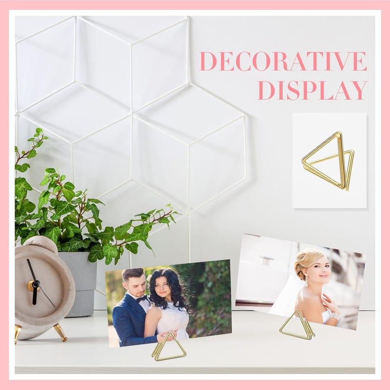 Epakh 100 Pcs Place Card Holder for Table Card Holders for Wedding Triangle Shape Table Number Picture Clips Stand for Centerpiece Anniversary Party(Gold) - Image 5
