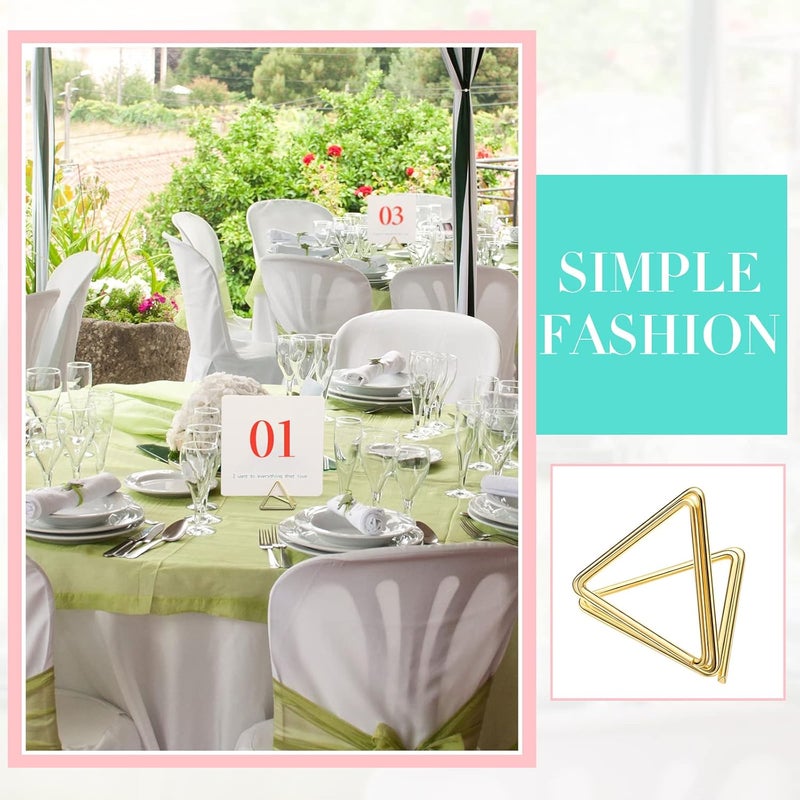 Epakh 100 Pcs Place Card Holder for Table Card Holders for Wedding Triangle Shape Table Number Picture Clips Stand for Centerpiece Anniversary Party(Gold) - Image 3