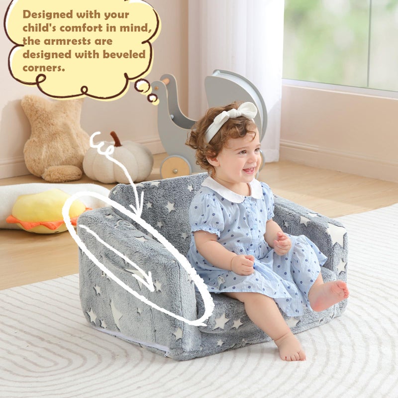 Kisdsa Kids Couch Fold Out, Foldable Toddler Couch with Blanket, Kids Sofa for Girls & Boys, Flip Out Toddler Chair, Convertible Sofa Gift for Children Age 1-3 (Glow Star) - Image 5
