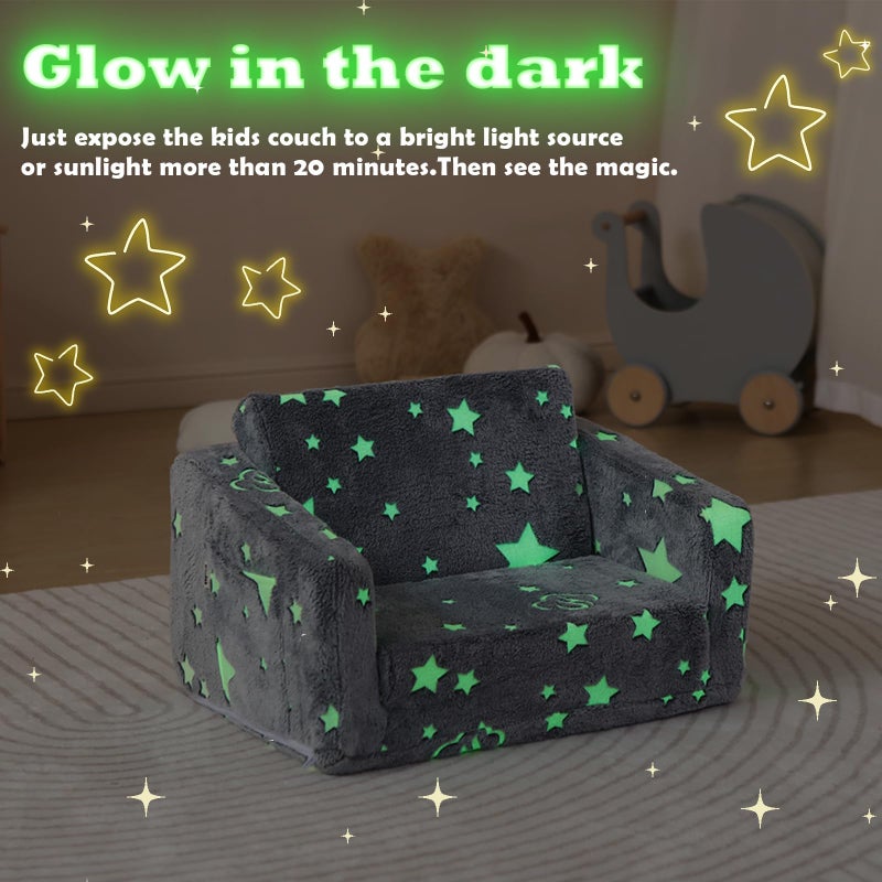 Kisdsa Kids Couch Fold Out, Foldable Toddler Couch with Blanket, Kids Sofa for Girls & Boys, Flip Out Toddler Chair, Convertible Sofa Gift for Children Age 1-3 (Glow Star) - Image 3