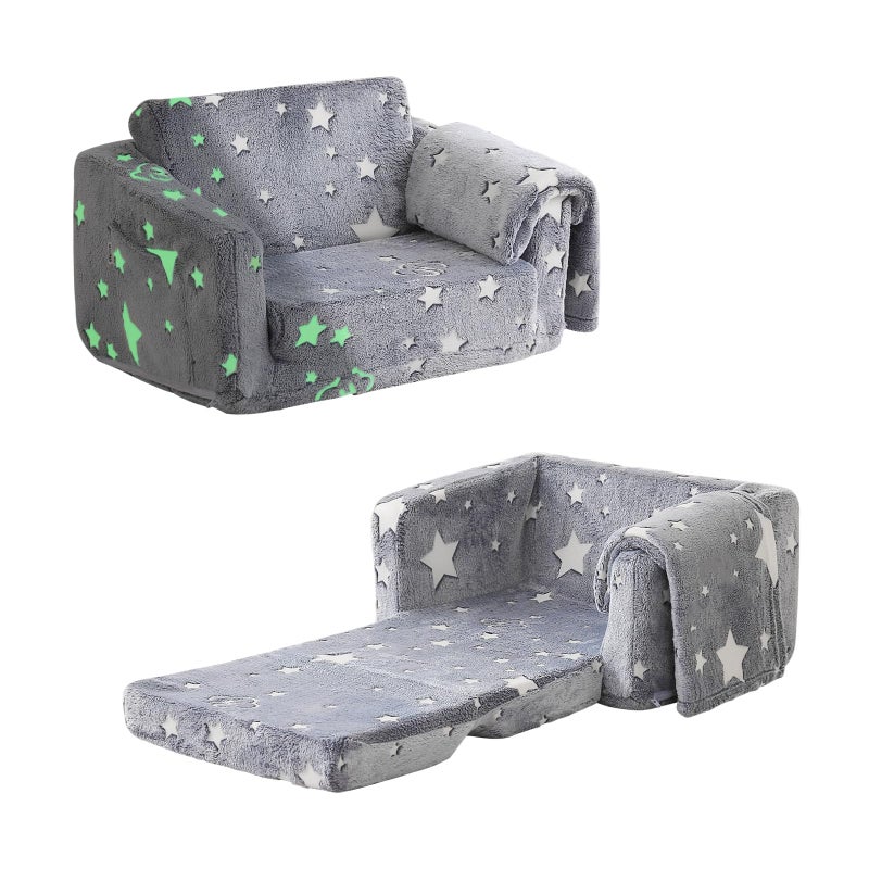 Kisdsa Kids Couch Fold Out, Foldable Toddler Couch with Blanket, Kids Sofa for Girls & Boys, Flip Out Toddler Chair, Convertible Sofa Gift for Children Age 1-3 (Glow Star) - Image 1