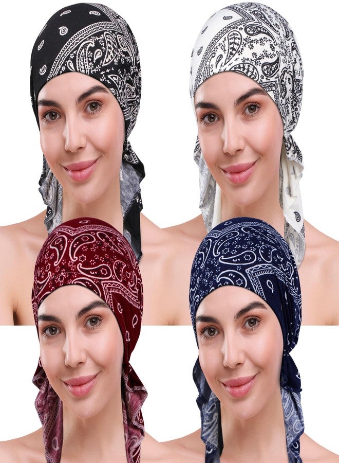 DACKRITO 4 Pieces Chemo Headwear for Women, Pre-Tied Head Scarf Cancer Headwear for Hair Loss, Multicolor, One size - Image 1