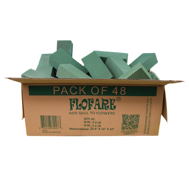 FLOFARE Pack of 48 Floral Foam Blocks for Fresh and Artificial Flowers Each 78 L x 35 W x 24 H Dry and Wet Floral Foam Blocks for Wedding Birthdays Home Office and Garden Decorations