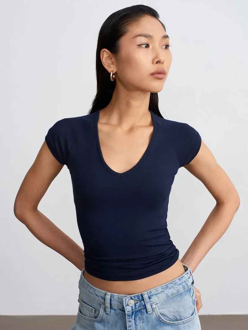 ديلفين Dilvin Slim Fit Crop Jersey Top