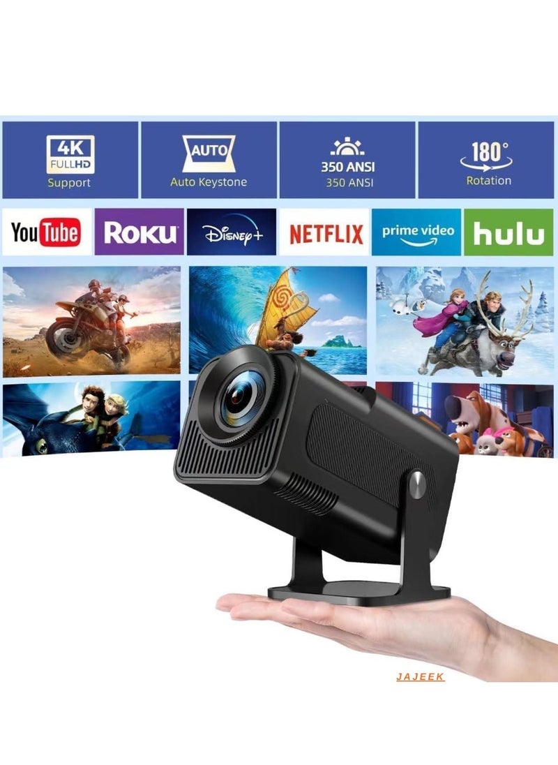 JAJEEK Mini 4K Native 1080P Smart Projector – Android TV 11.0, WiFi & Bluetooth, Auto Keystone, 10000 Lumens, 180-Degree Rotation, Short Throw – Ultimate Home Theater Experience  - Image 1