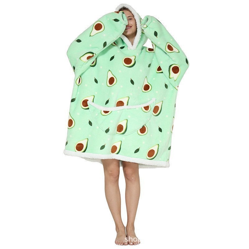 Parent-Child Composite Cold-Proof Clothing Lazy Tv Blanket Thickened Home Wear Outdoor Mid-Length Pajamas Flannel Robe - Image 2