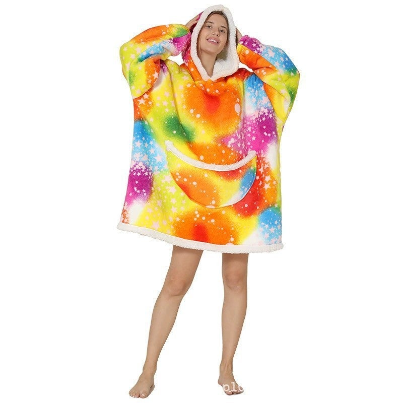 Parent-Child Composite Cold-Proof Clothing Lazy Tv Blanket Thickened Home Wear Outdoor Mid-Length Pajamas Flannel Robe - Image 5
