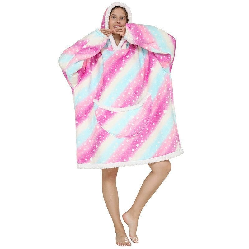 Parent-Child Composite Cold-Proof Clothing Lazy Tv Blanket Thickened Home Wear Outdoor Mid-Length Pajamas Flannel Robe - Image 1