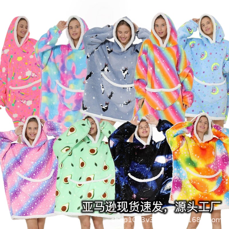 Parent-Child Composite Cold-Proof Clothing Lazy Tv Blanket Thickened Home Wear Outdoor Mid-Length Pajamas Flannel Robe - Image 3