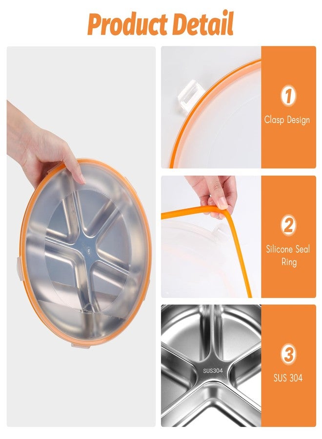 VAlinks Divided Serving Tray with Lid SUS 304 Snackle Box Reusable Veggie Tray Serving Plate with 4 Forks Stainless Steel Snack Platter for Picnic Party and Travel 5 Compartments - Image 3