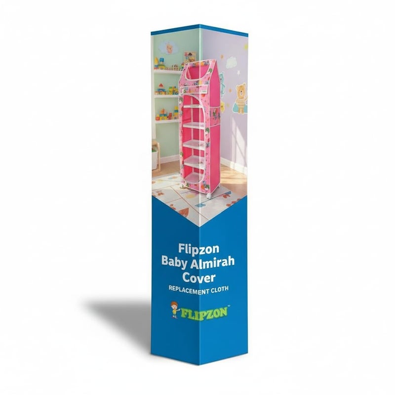 FLIPZON Wardrobe Cover - Cotton 6 Shelves Baby Wardrobes Cover (Family Pink) | Cloth Only - Image 4