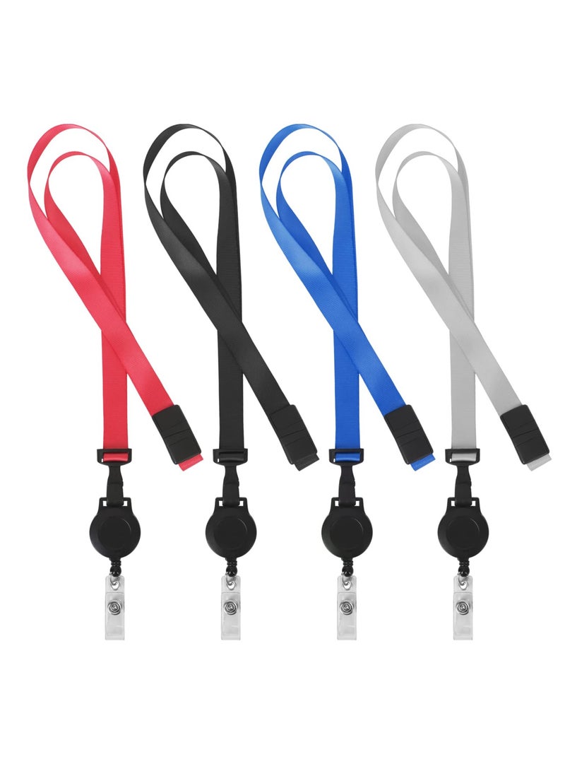4 Pack Safety Breakaway Lanyards with Retractable Badge Reel, Perfect for Office, School and Travel, Durable Polyester - Image 1