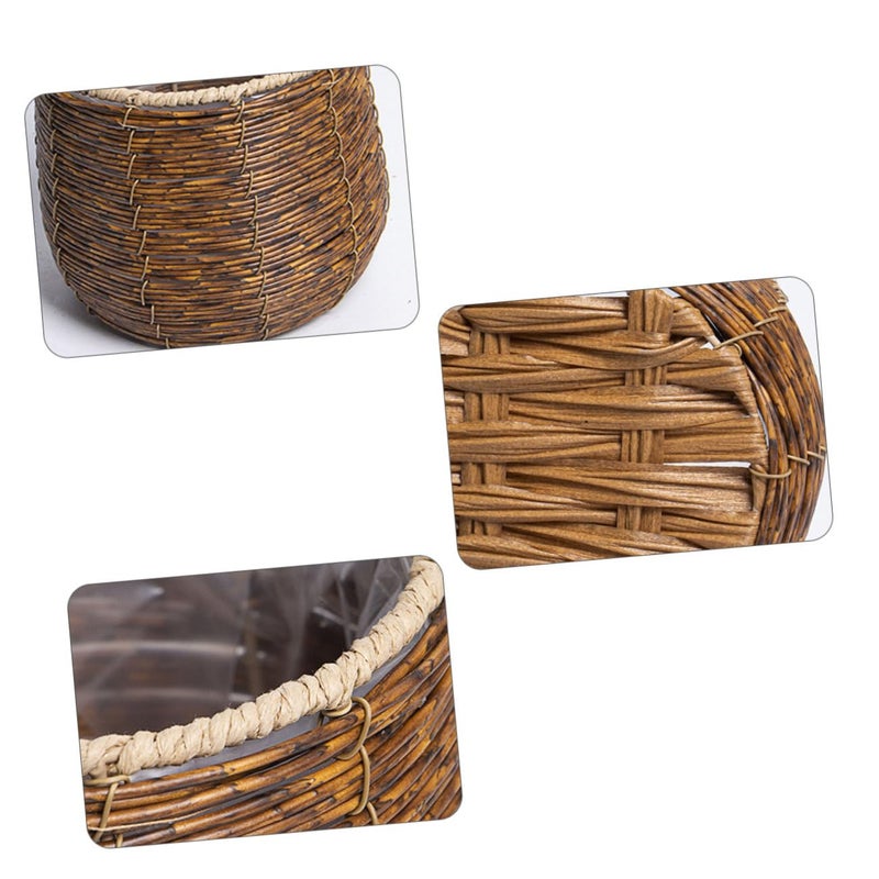 Brown Rattan Woven Storage Basket Set Of 3 Kitchen Countertop Fruit Organizer 17X17X15CM - Image 5