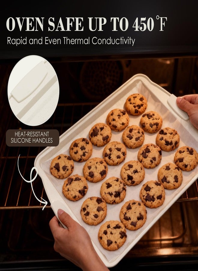 AIVIKI Baking Pans Set Nonstick, Stackable Bakeware Sets with Silicone Handles, AIVIKI 22 Pieces Oven Pan for Cooking Including Baking Cookie Sheet with Rack, Roast Pan, Cake Pan, Loaf Pan, Muffin Pan, Cream - Image 3