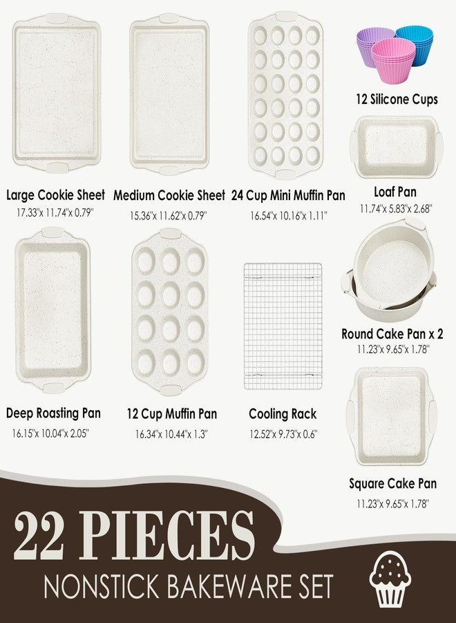 AIVIKI Baking Pans Set Nonstick, Stackable Bakeware Sets with Silicone Handles, AIVIKI 22 Pieces Oven Pan for Cooking Including Baking Cookie Sheet with Rack, Roast Pan, Cake Pan, Loaf Pan, Muffin Pan, Cream - Image 2