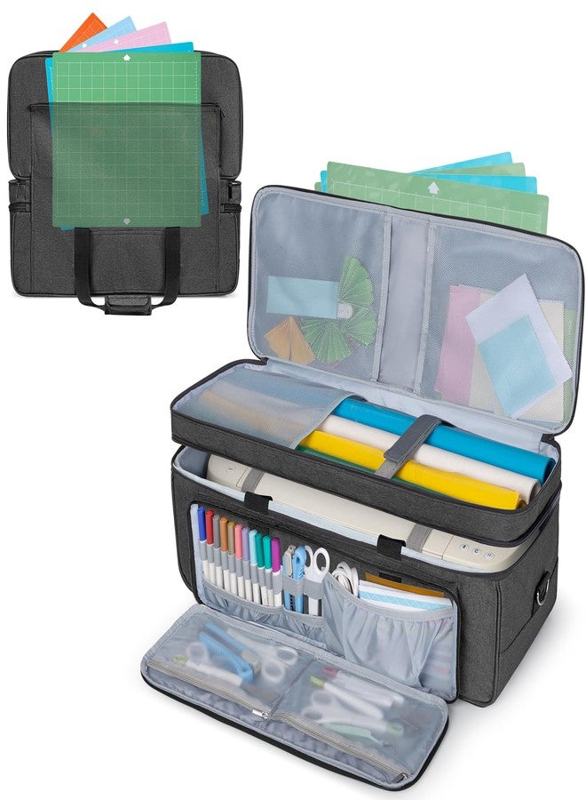 LUXJA Double-Layer Carrying Case with Cutting Mat Pocket for Cricut Maker 4, Maker 3, Explore 4, Explore 3, Explore Air 2, Multiple Storage Bag for Cricut Accessories and Supplies, Black - Image 1