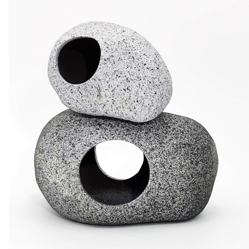 JIH Aquarium Decorations Rock, Ceramic Shelters - Shrimp Habitat, Breeding Tube, Hiding cave, Stackable Fish Tank Decor Cave for Hiding, Betta Fish (J603+J001) - Image 1
