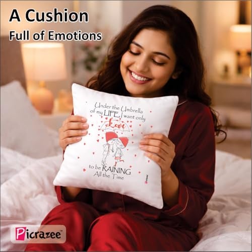 PICRAZEE Romantic Gift Combo (Cushion+Filler, Mug, Teddy-Roses in Metal Box, K-Ring, F-Magnet, G-Card, Jewelry Box, Heart Pendant) Perfect Love Gift - Image 4