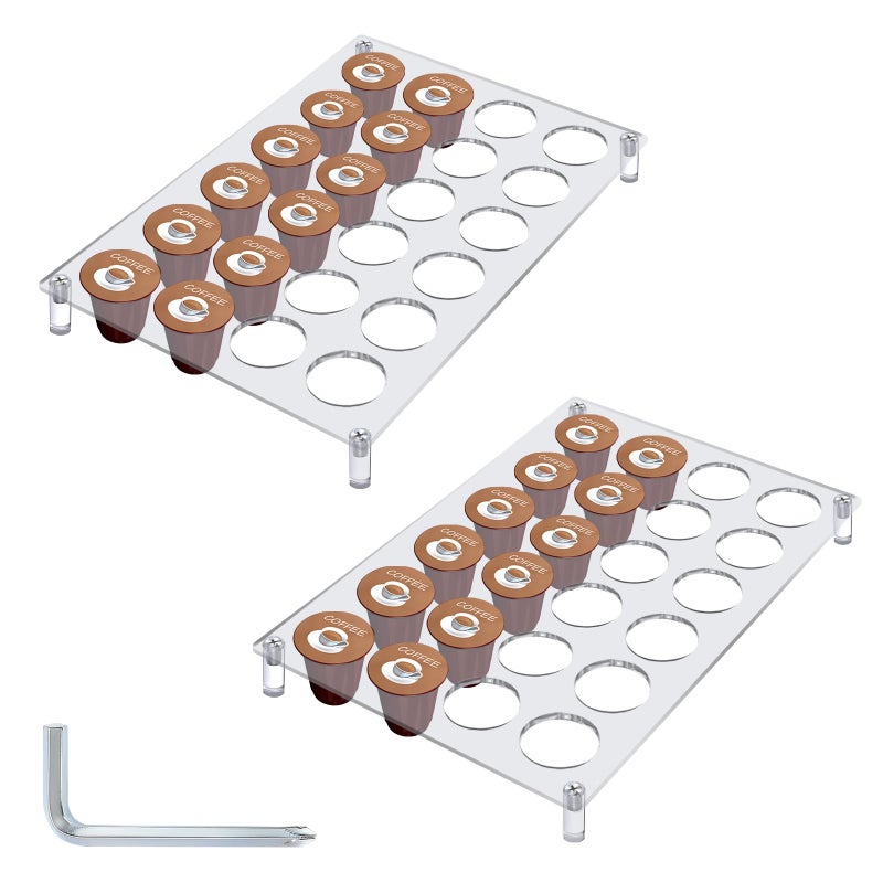 ACOSIY 2 PCS 24 Slots Coffee Pods Holder for Countertop Acrylic Coffee Pod Holders for Cafe Drawer or Countertop Flat Clear Acrylic Drawer Organizer Tray for Office and Kitchen - Image 2