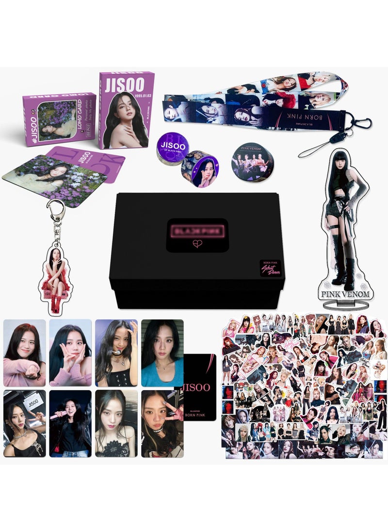 Black Pink Blackpink JISOO Box Set With Lomo Cards, Acrylic Stand, Hand Account Tape, Lanyard, Stickers, Photo Card  - Image 1