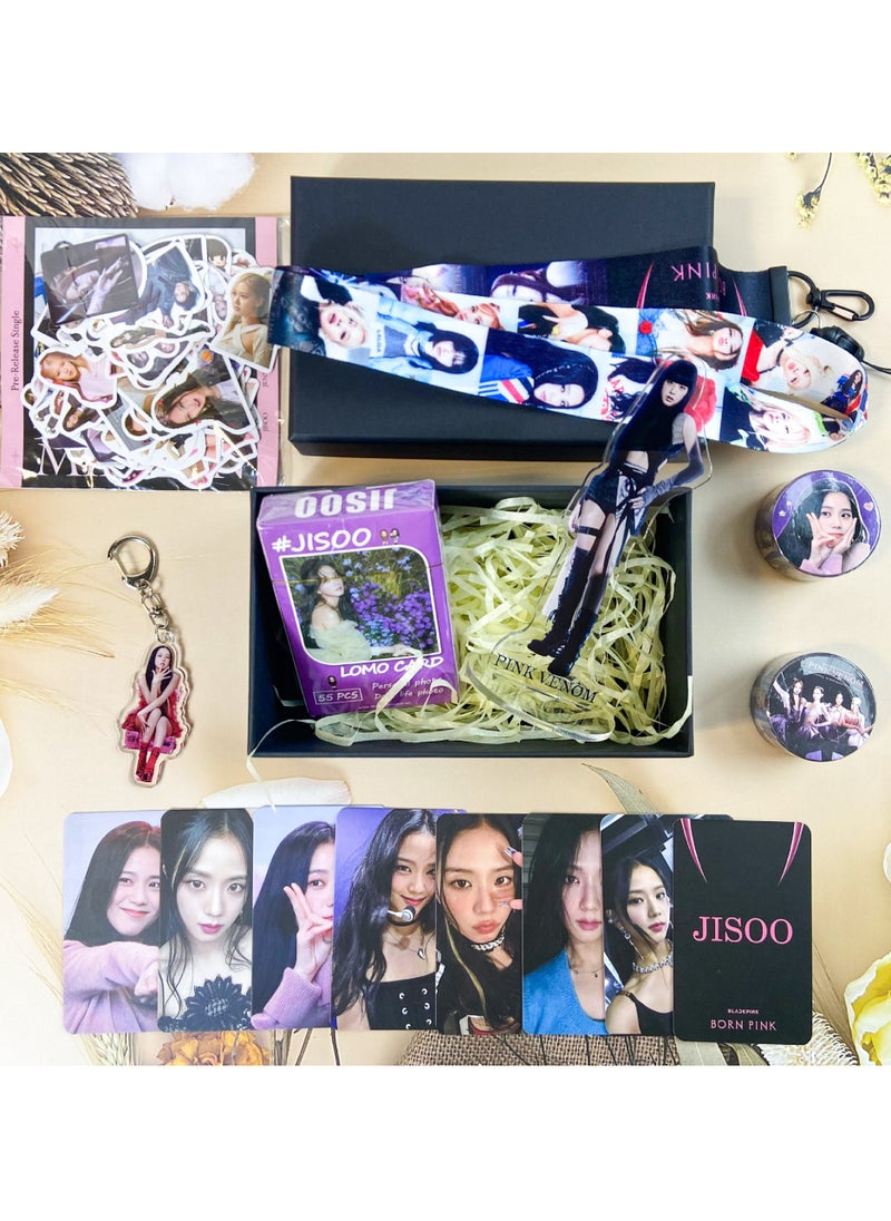 Black Pink Blackpink JISOO Box Set With Lomo Cards, Acrylic Stand, Hand Account Tape, Lanyard, Stickers, Photo Card  - Image 3