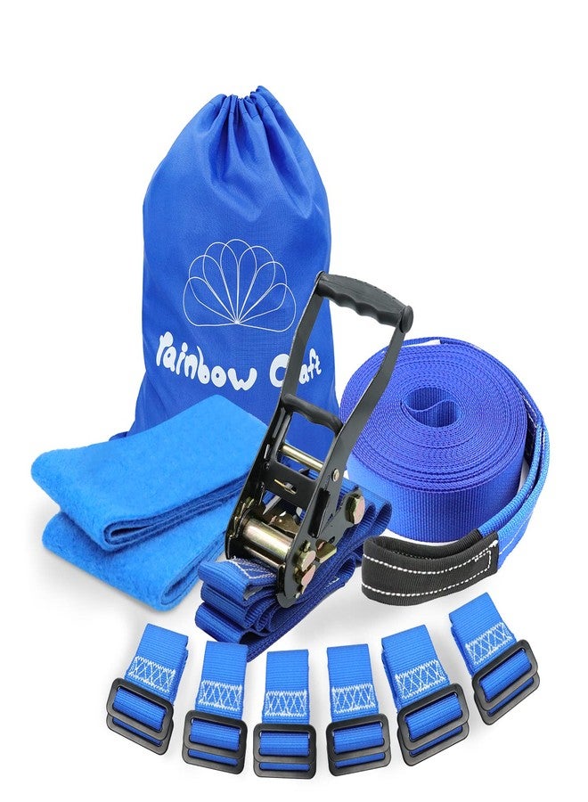Rainbow Craft Ninja Warrior Obstacle Course for Kids - 50ft Slackline, 12 Removable Buckle Loops, 12 Ninja Attachments, Outdoor Training Equipment - Image 1