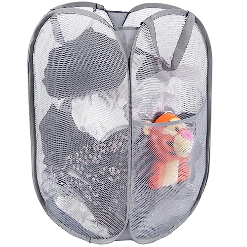 Kimmama Large Collapsible Mesh Laundry BasketFoldable Pop Up Laundry Hamper with Side PocketRemovable Clothes Storage Bin with Handle for Laundry RoomCollege DromBathroomKid RoomTravel72L - Image 1