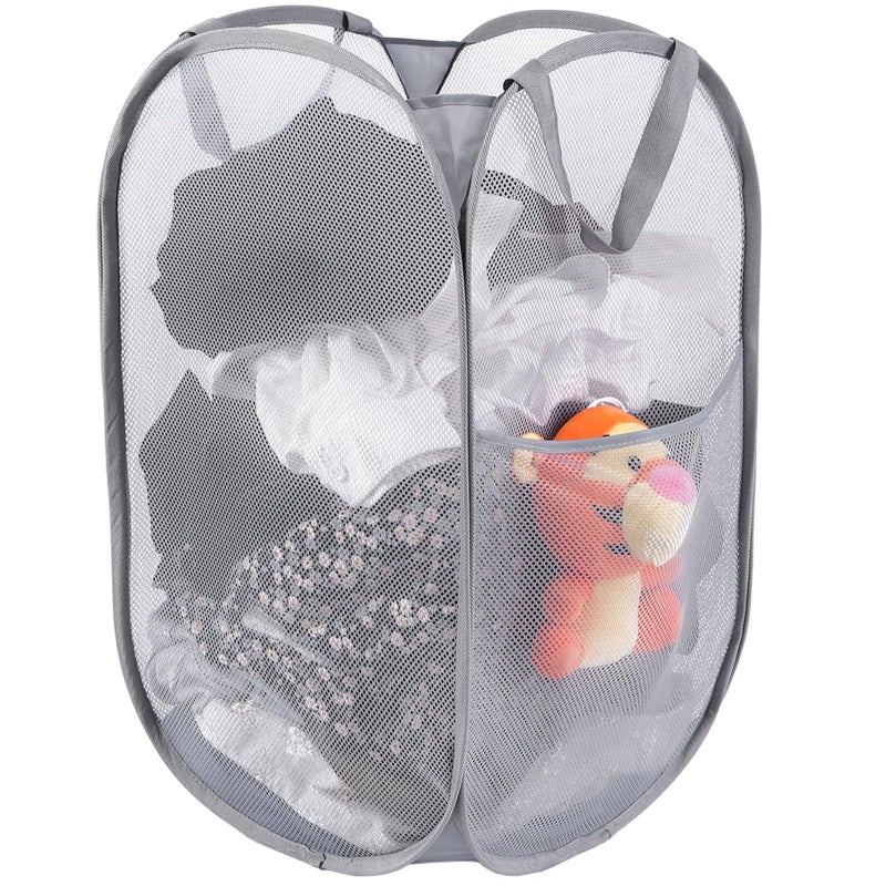 Kimmama Large Collapsible Mesh Laundry BasketFoldable Pop Up Laundry Hamper with Side PocketRemovable Clothes Storage Bin with Handle for Laundry RoomCollege DromBathroomKid RoomTravel72L - Image 2