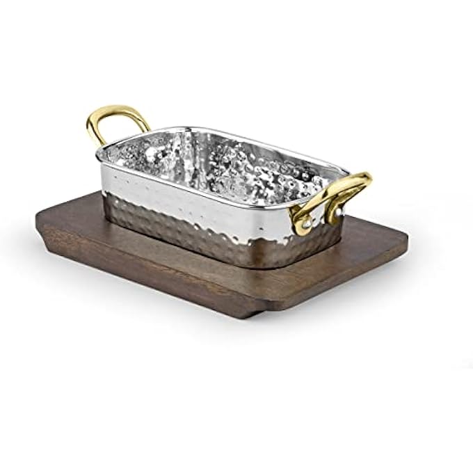 صينية تحميص مستطيلة بمقبض من النحاس وبطانة خشبية سفلية سعة 300 مل