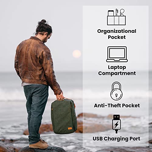 Nordace Siena Smart Backpack with USB Charging - 15.6 Inch Laptop Backpack, 19L Daily Backpack for Travel, Everyday, or Work (Dark Green) - Image 3