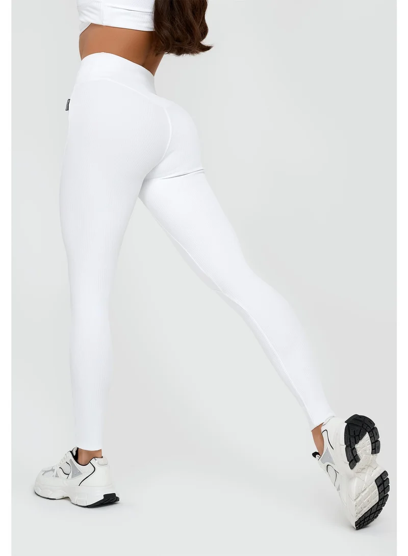 Bona Fide Leggings Ribbed White Bona Fide Premium Snow White High-Waisted Leggings for Women - Tummy Control Sculpting Gym Tights - Professional Squat-Proof Workout Yoga Pants - Breathable Performance Activewear - White for Women | Best Price UAE
