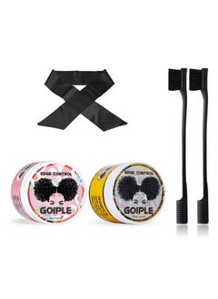 Goiple Edge Control Wax For Women Strong Hold Nongreasy Edge Smoother Pink 1Pack And Yellow1Pack 4Oz With Brush 2Pcs And Scarf  - Image 1
