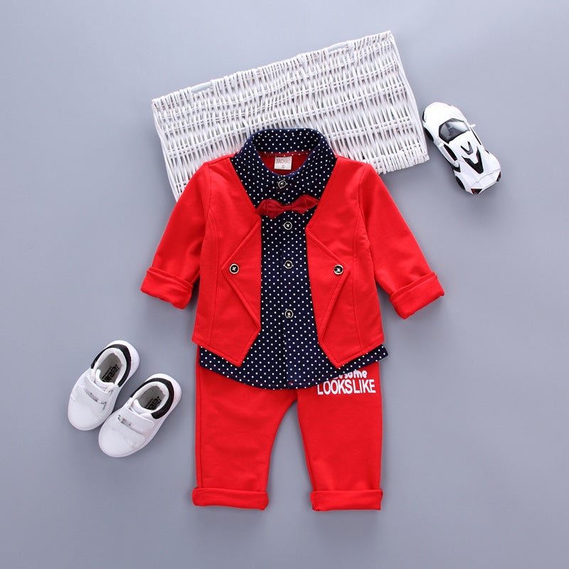 2024 new spring direct batch of mens childrens clothing shirt fake three suit 0-2-6 years old factory a generation of hair Red