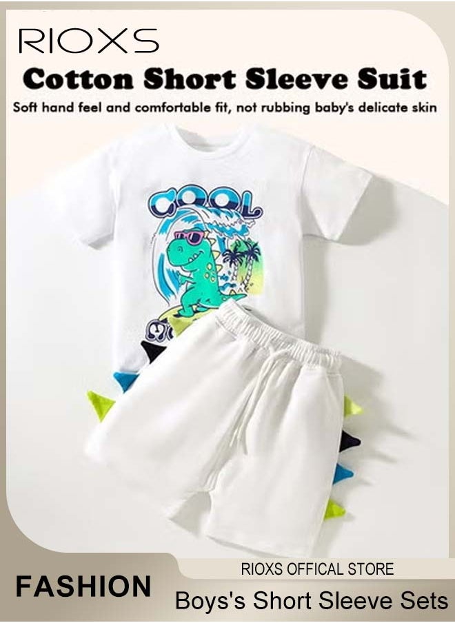 RIOXS - Toddler Baby Boys Top And Short Sets, Kids Short Sleeve Shirt And Short Pants Suits, Breathable 100% Cotton Outfits, Boy's Summer Playwear Suits, Dinosaur Printing Clothing Sets - Image 1