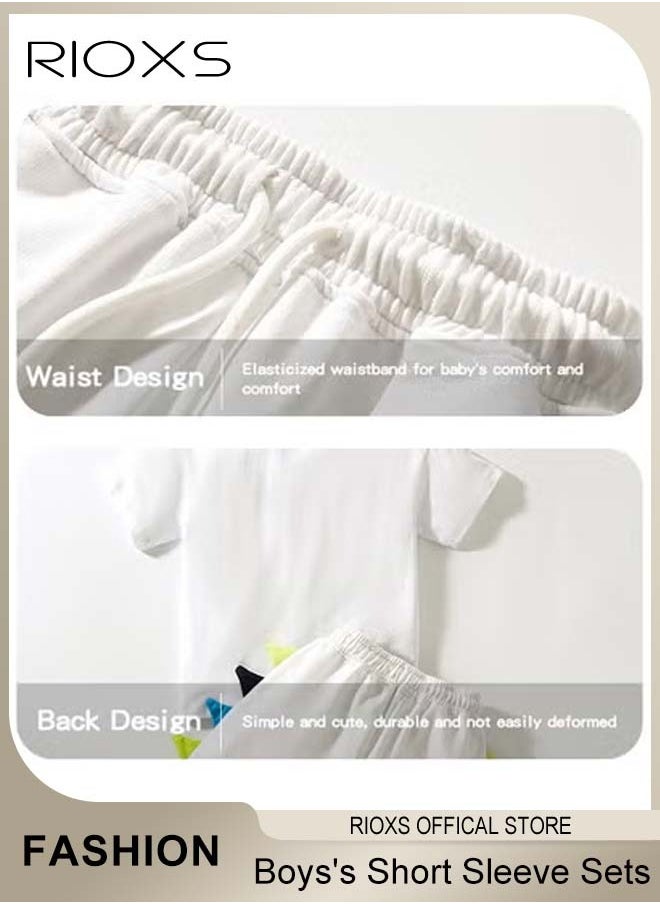 RIOXS - Toddler Baby Boys Top And Short Sets, Kids Short Sleeve Shirt And Short Pants Suits, Breathable 100% Cotton Outfits, Boy's Summer Playwear Suits, Dinosaur Printing Clothing Sets - Image 1