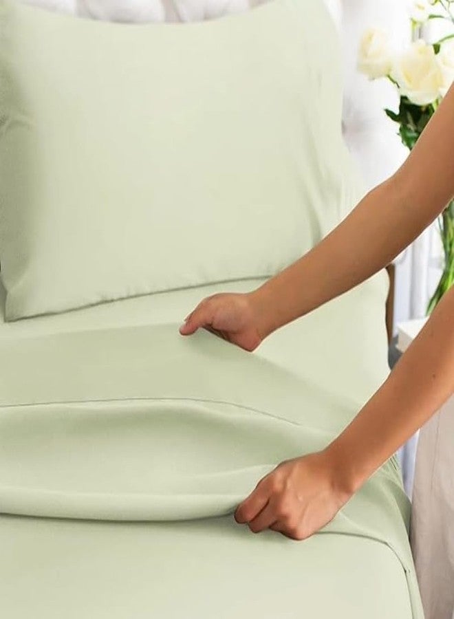 SEM B GRA - Queen Size Bedsheets for Single Bed 600 TC - Cotton Elastic Fitted Sheet (66 x 75 Inches)_with 10 Inch Drop- Color_Sage Solid [ Fitted Sheet with 2 Pillow Cover] - Image 2