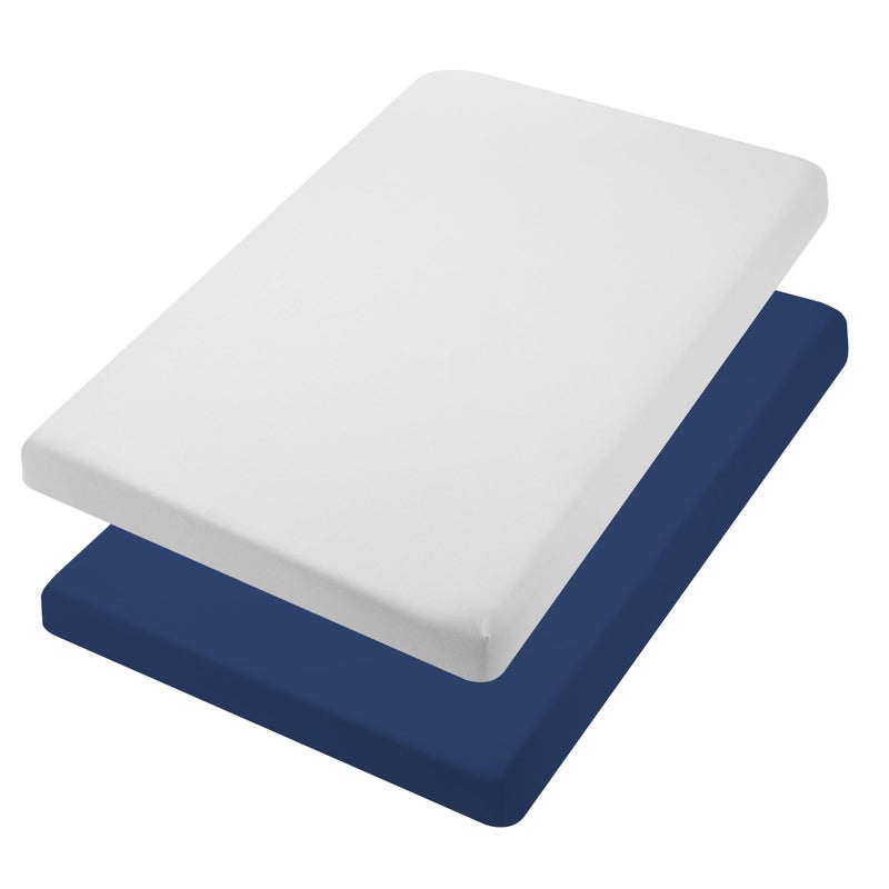 TILLYOU Mini Crib Fitted Sheets 2 Pack Soft Jersey Knit Microfiber Playpen Bedding Sheet for Baby Portable Mini Pack n Play Sheet Machine Washable 38 x 24Light Gray Navy Blue