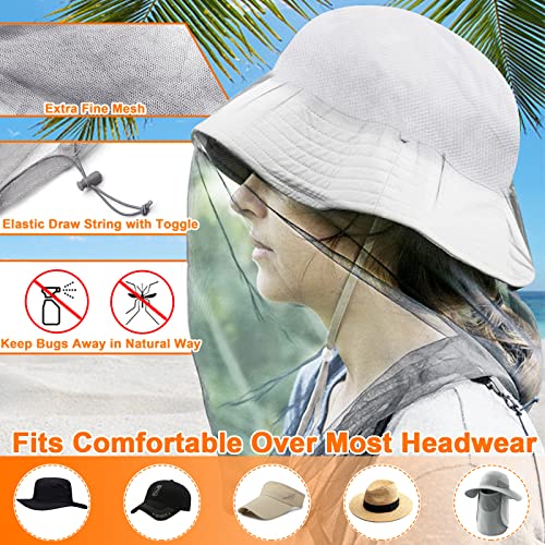 Benvo Mosquito Head Net Mesh, Face Neck Fly Netting Hood from Bugs Gnats Noseeums Screen Net for Any Outdoor Lover- with Carry Bags Fits Most Sizes of Hats Caps (2pcs, Grey, Updated Big Net) - Image 3