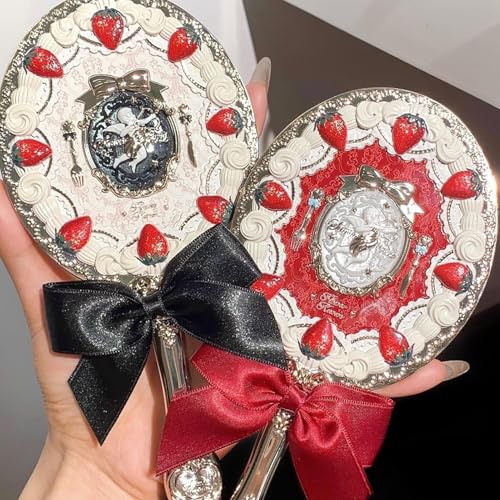 Flower Knows Strawberry Cupid Hand Mirror,Vintage Handheld Mirror,Fancy & Pretty Princess Mirror with Long Handle,Gift for Girls & Women(Milky Shake) - Image 5