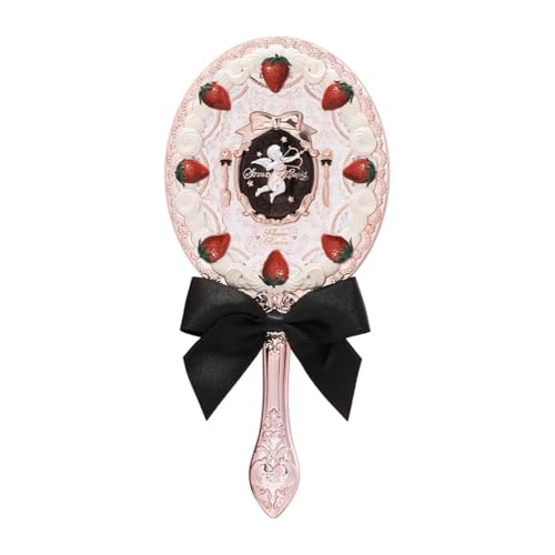 Flower Knows Strawberry Cupid Hand Mirror,Vintage Handheld Mirror,Fancy & Pretty Princess Mirror with Long Handle,Gift for Girls & Women(Milky Shake) - Image 1