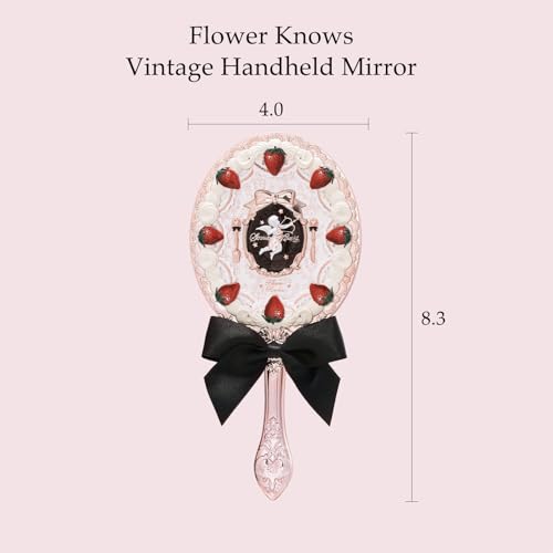 Flower Knows Strawberry Cupid Hand Mirror,Vintage Handheld Mirror,Fancy & Pretty Princess Mirror with Long Handle,Gift for Girls & Women(Milky Shake) - Image 3
