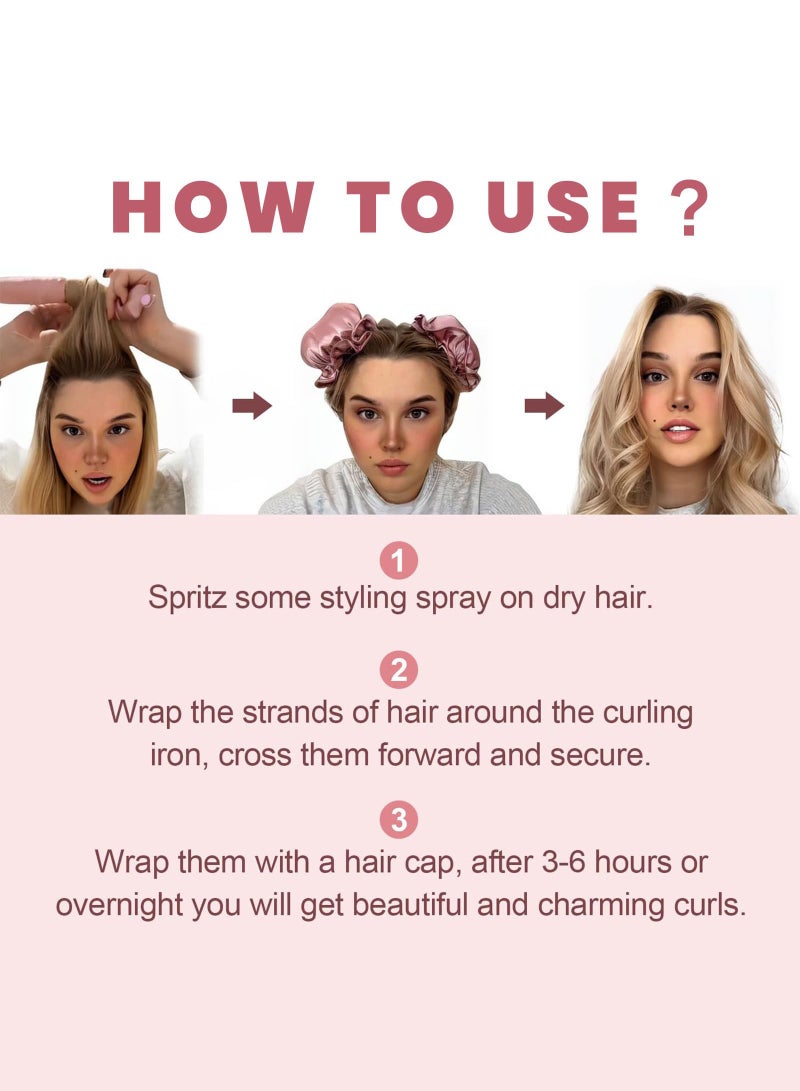 مجموعة مكواة تجعيد بدون حرارة من الساتان مكونة من 4 قطع، مكواة تجعيد سهلة مع غطاء للشعر، عصا تجعيد ناعمة للشعر الطويل، مجموعة تجعيد النوم (أسود) - Image 5