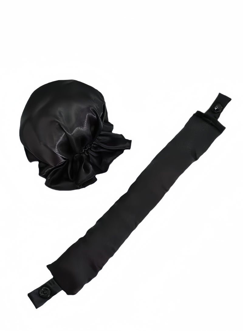 مجموعة مكواة تجعيد بدون حرارة من الساتان مكونة من 4 قطع، مكواة تجعيد سهلة مع غطاء للشعر، عصا تجعيد ناعمة للشعر الطويل، مجموعة تجعيد النوم (أسود) - Image 4
