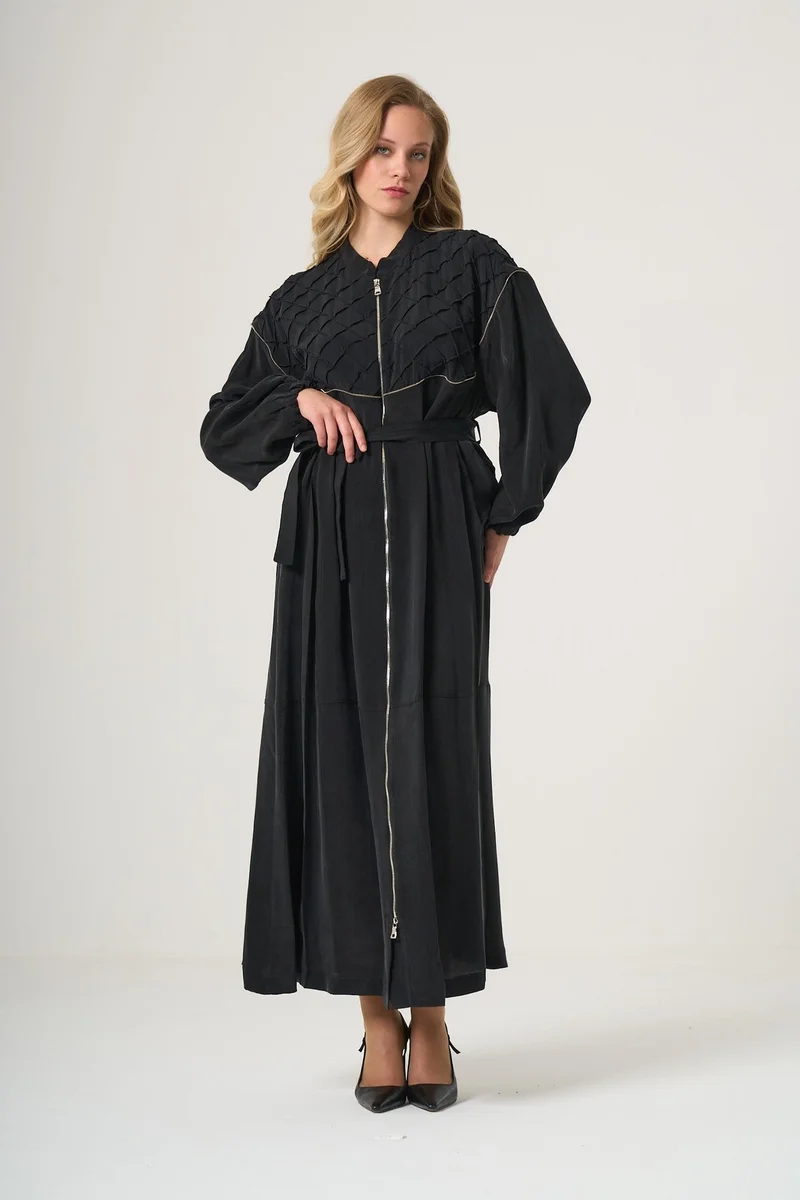 MissWhence  Quilted Belted Maxi dress with Zip Detail - Brown for Women | Best Price UAE