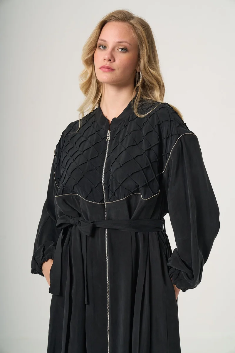 MissWhence  Quilted Belted Maxi dress with Zip Detail - Brown for Women | Best Price UAE