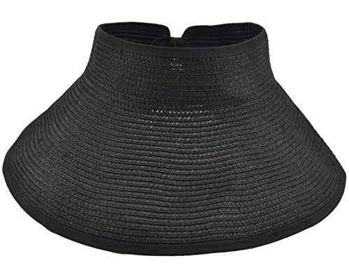 SYAYA Beach Hats for Women, Packable Straw Sun Hat with Wide Brim and Ponytail for UV Protection and Summer Travel SM01 (Black) - Image 2