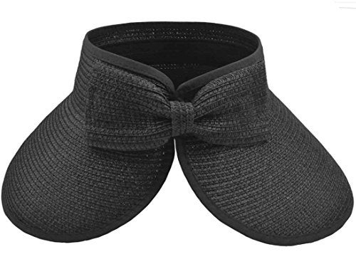 SYAYA Beach Hats for Women, Packable Straw Sun Hat with Wide Brim and Ponytail for UV Protection and Summer Travel SM01 (Black) - Image 1