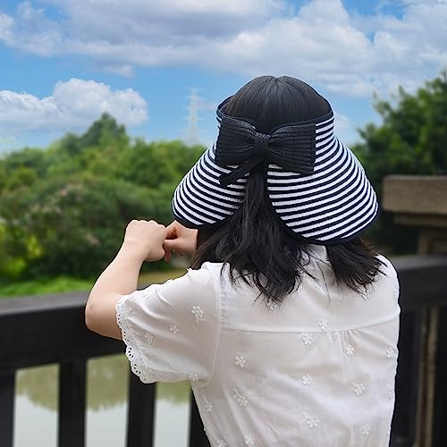 SYAYA Beach Hats for Women, Packable Straw Sun Hat with Wide Brim and Ponytail for UV Protection and Summer Travel SM01 (Black) - Image 3