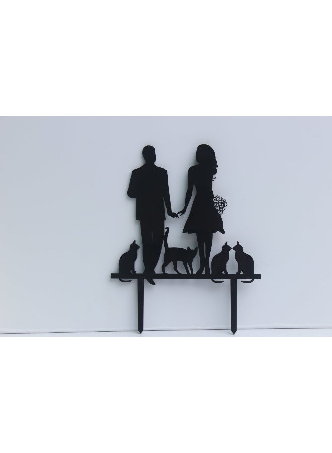 Meijiafei Bride and Groom Hand in Hand with 4 Cats Family Wedding Decoration - Image 4