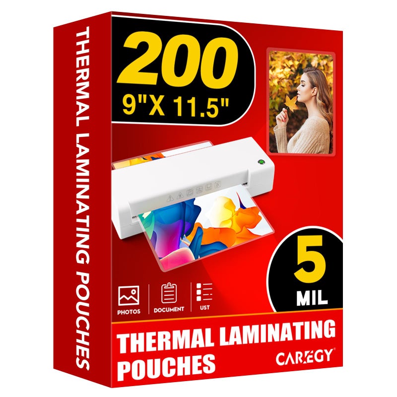 CAREGY 5 Mil Thermal Laminating Pouches (200 Pack) - 9x11.5 Inch Laminating Sheets for 8.5x11 Documents, Clear,Office & School Laminator Supplies - Image 1
